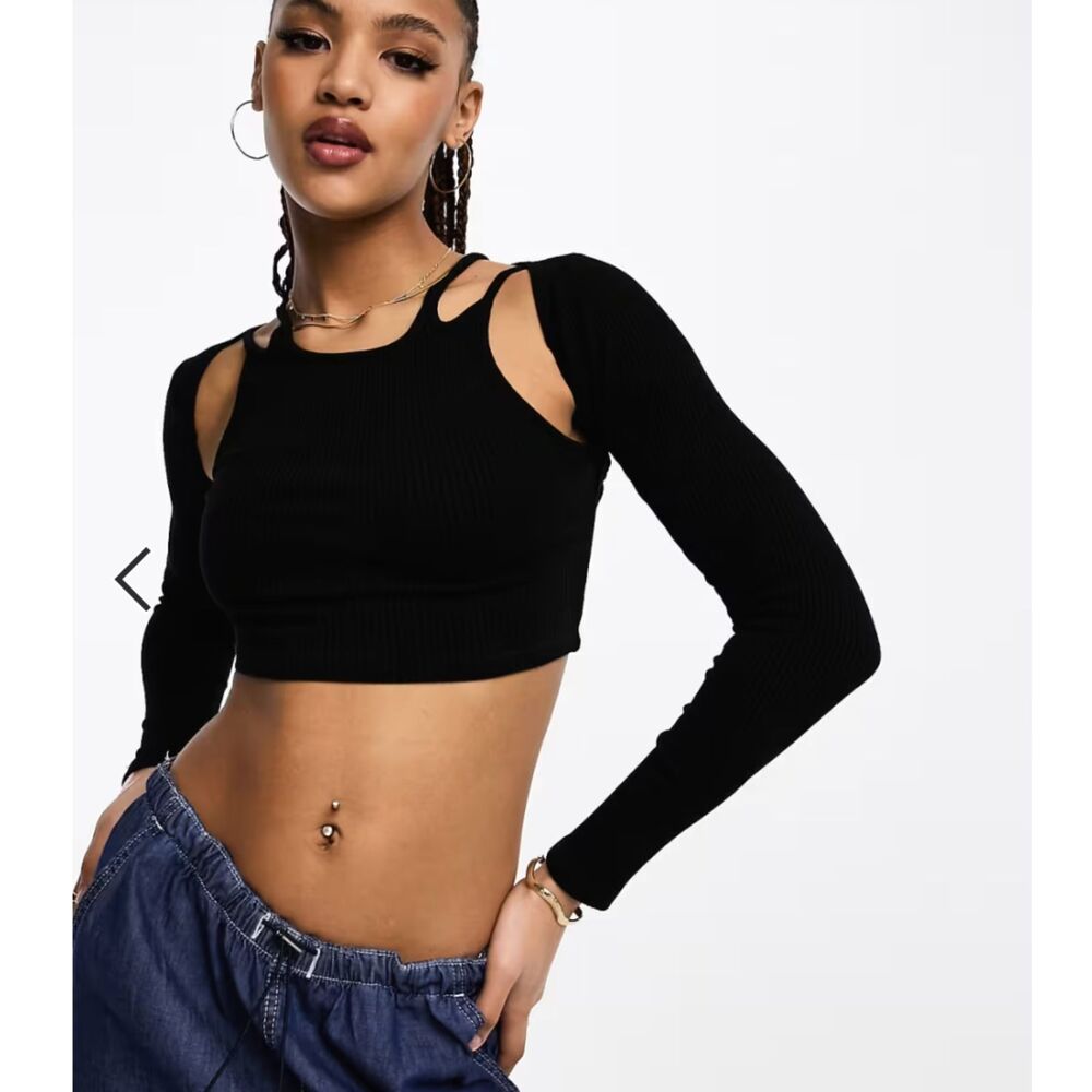 Pull&Bear strappy 2 in 1 shrug crop top in black